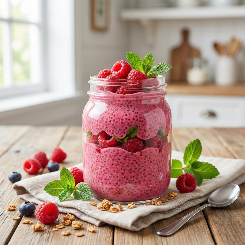 Raspberry Chia Protein Pudding